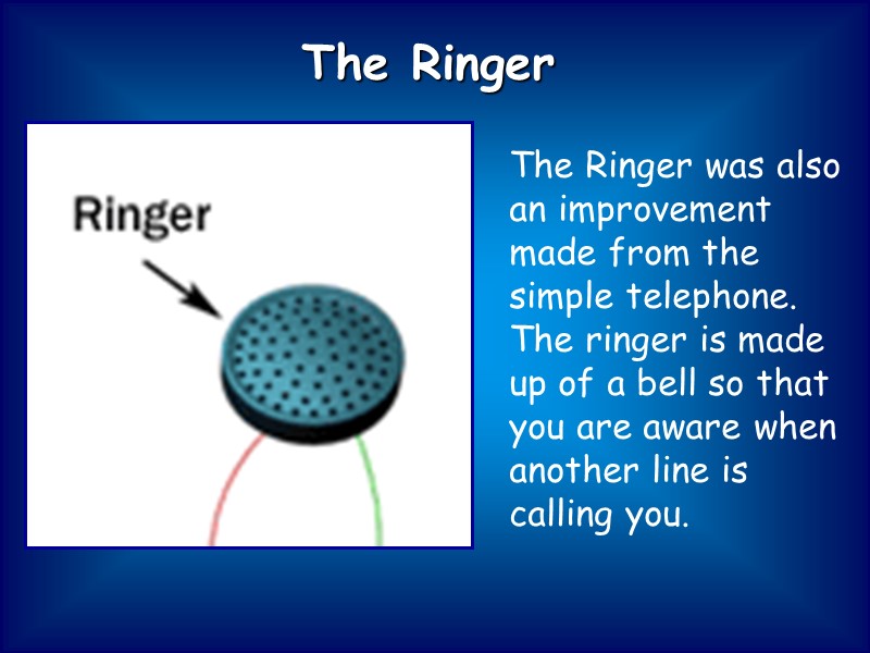 The Ringer The Ringer was also an improvement made from the simple telephone. 